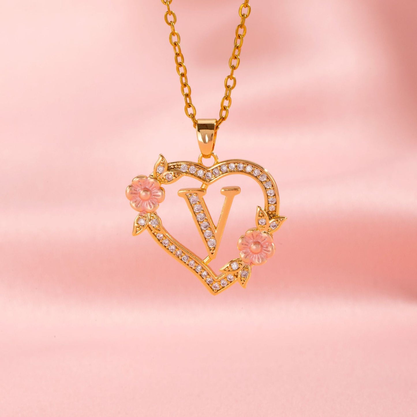 Floral Charm Initial Necklace
