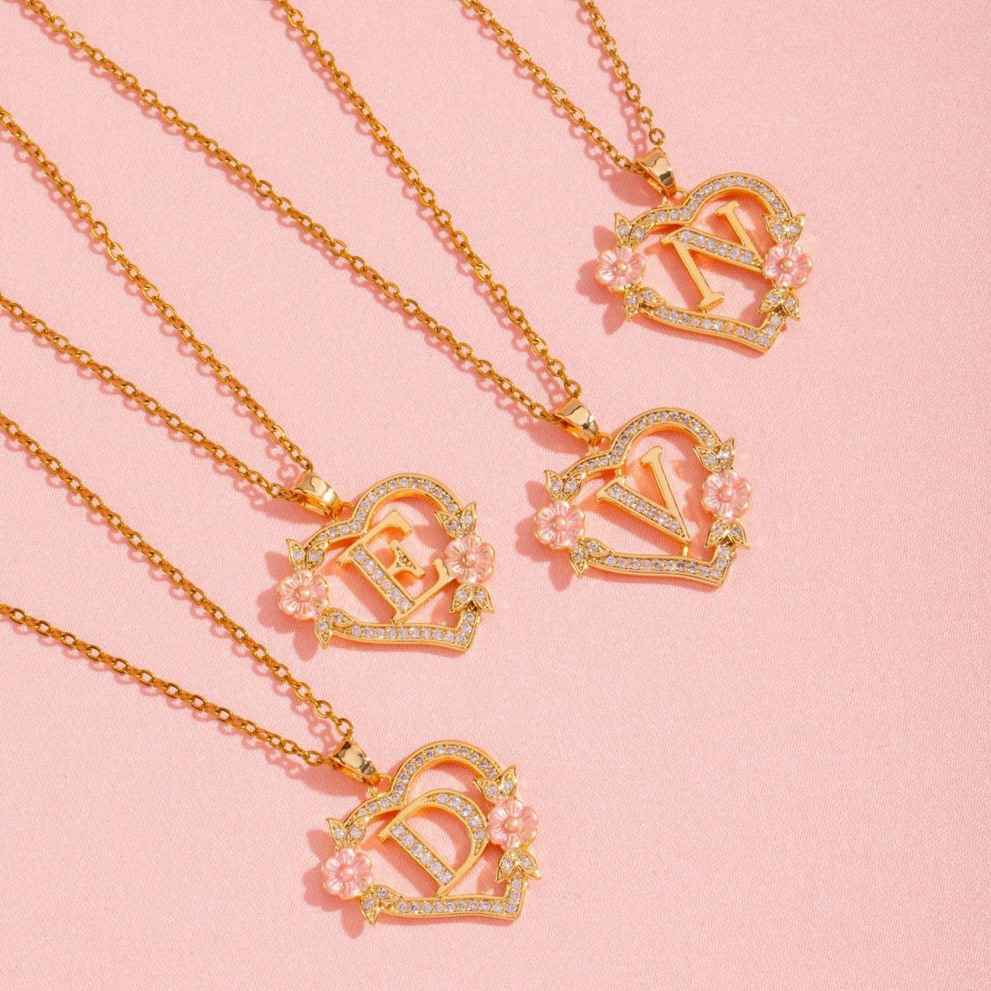 Floral Charm Initial Necklace