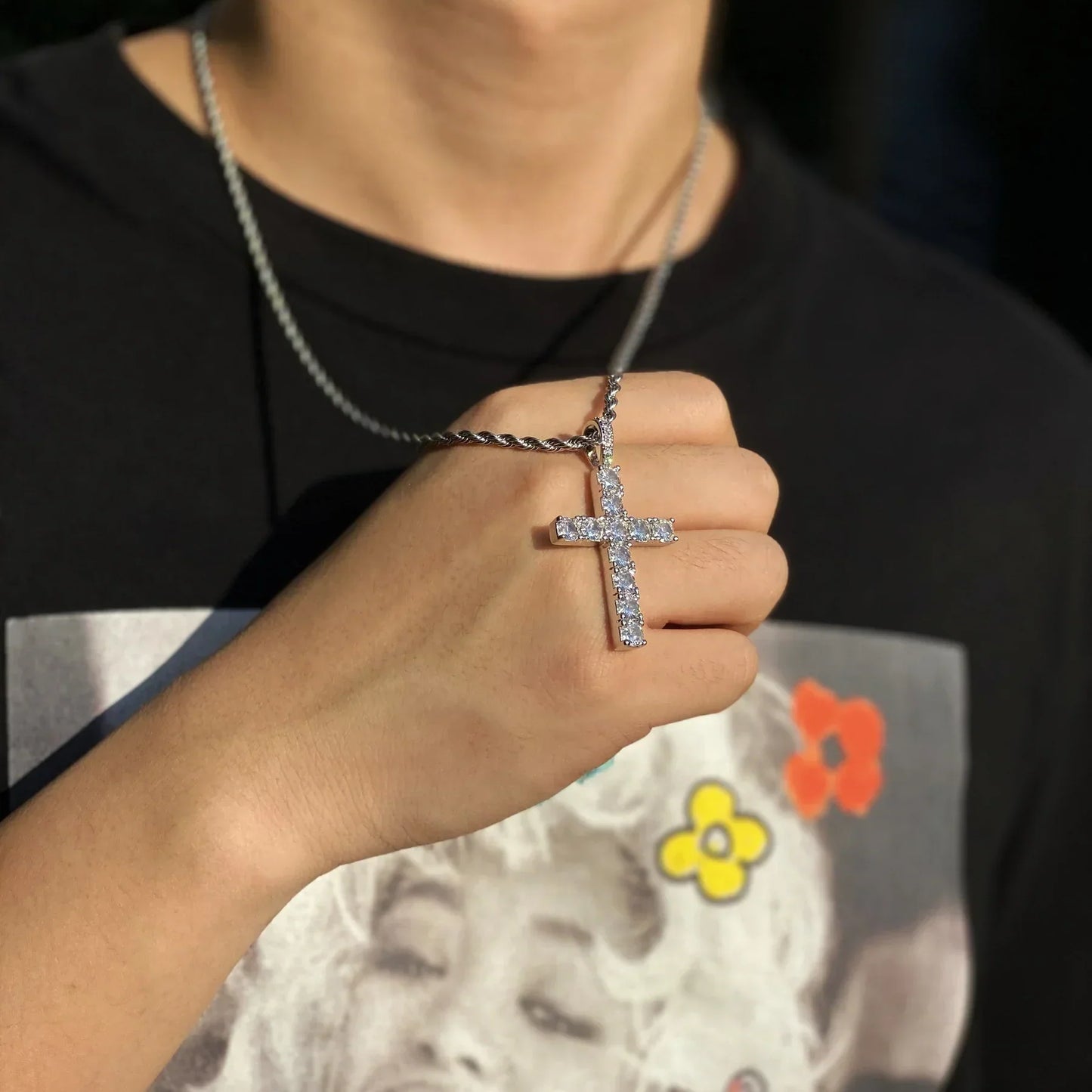 Moissanite Cross Necklace (White Gold)