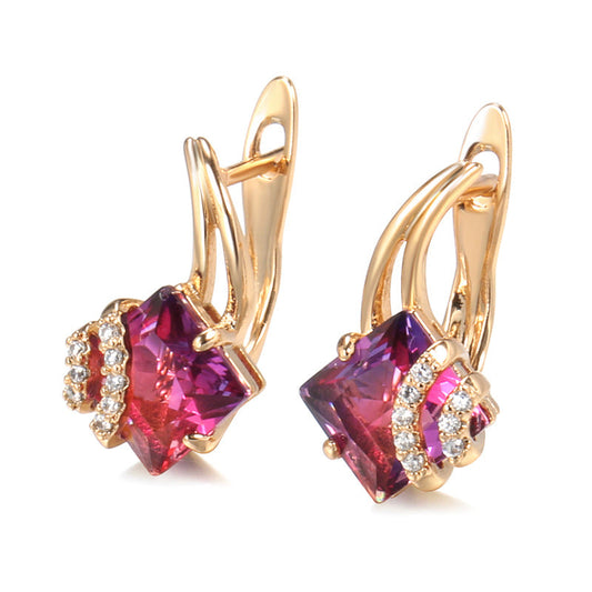 Crimson Square Crystal Earrings