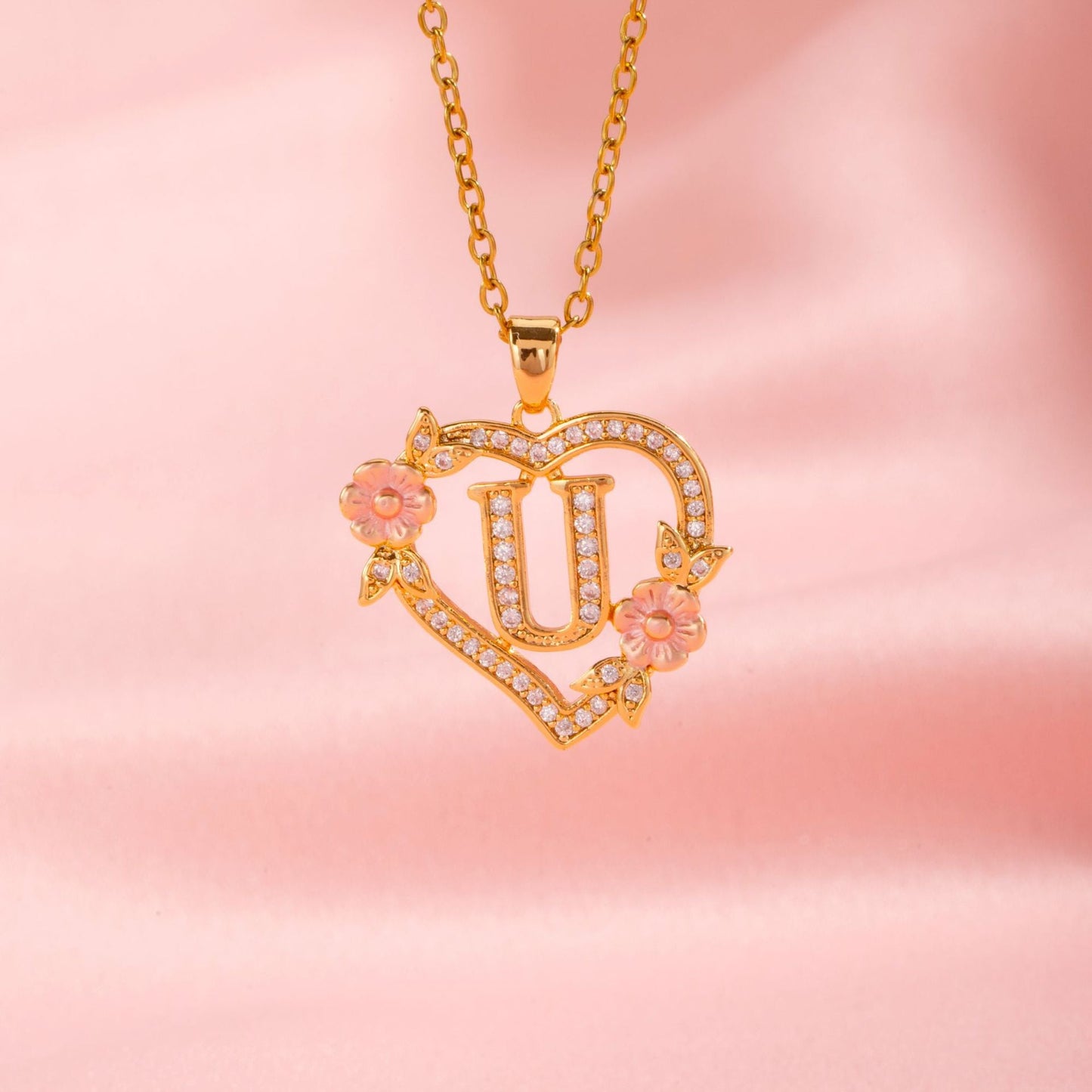 Floral Charm Initial Necklace