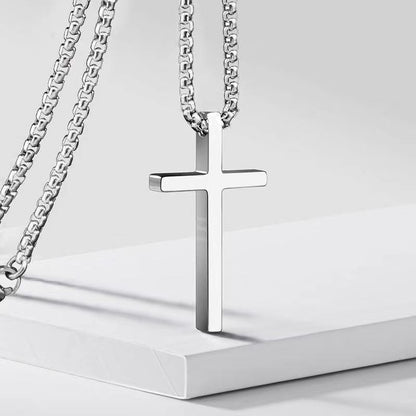 Bezel Cross Necklace (White Gold)