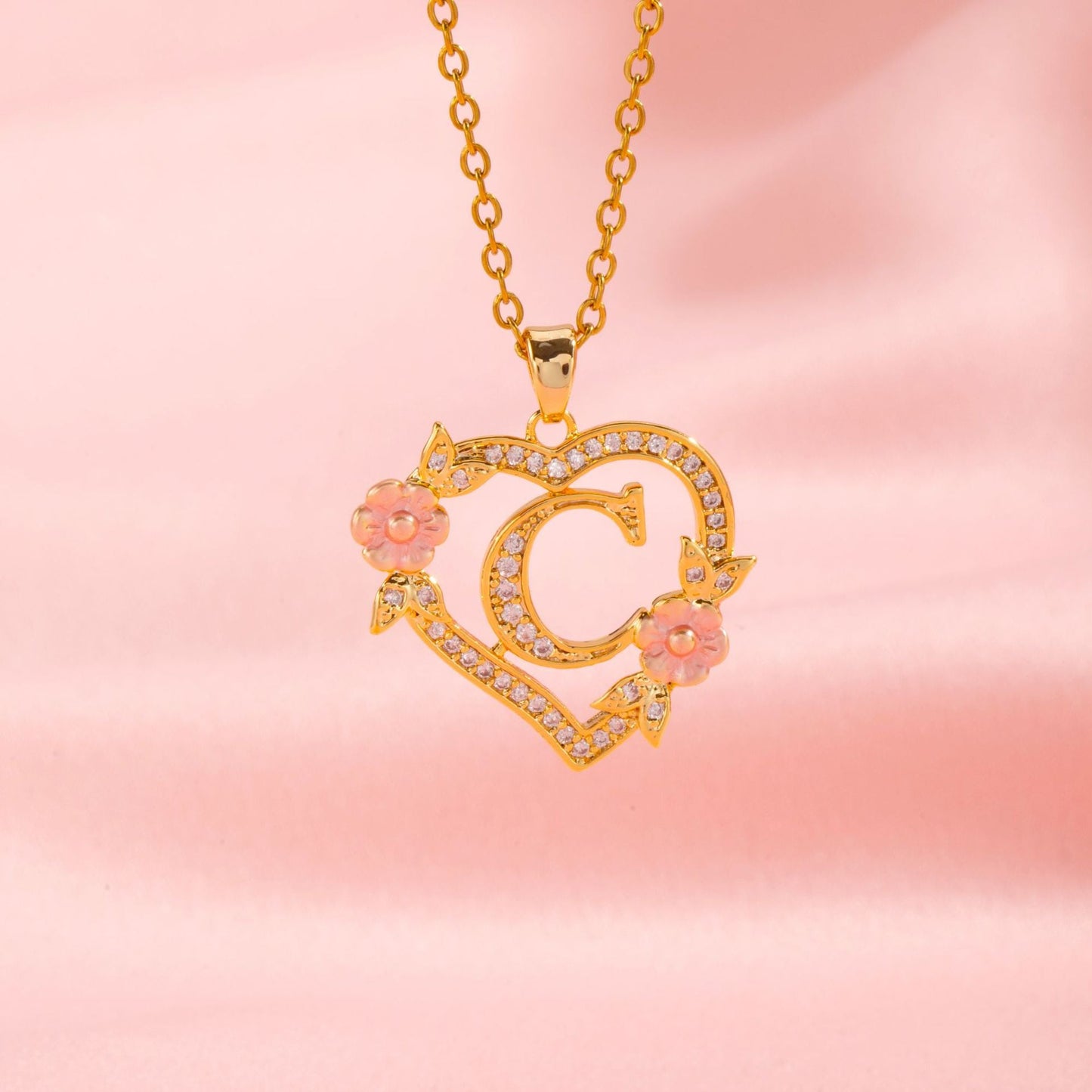 Floral Charm Initial Necklace