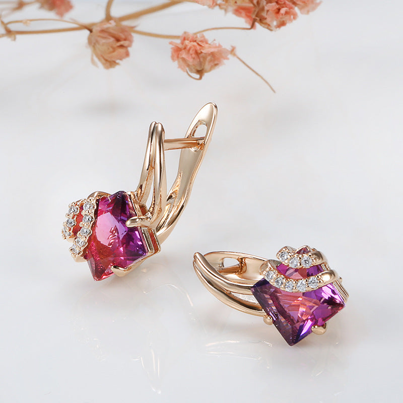 Crimson Square Crystal Earrings