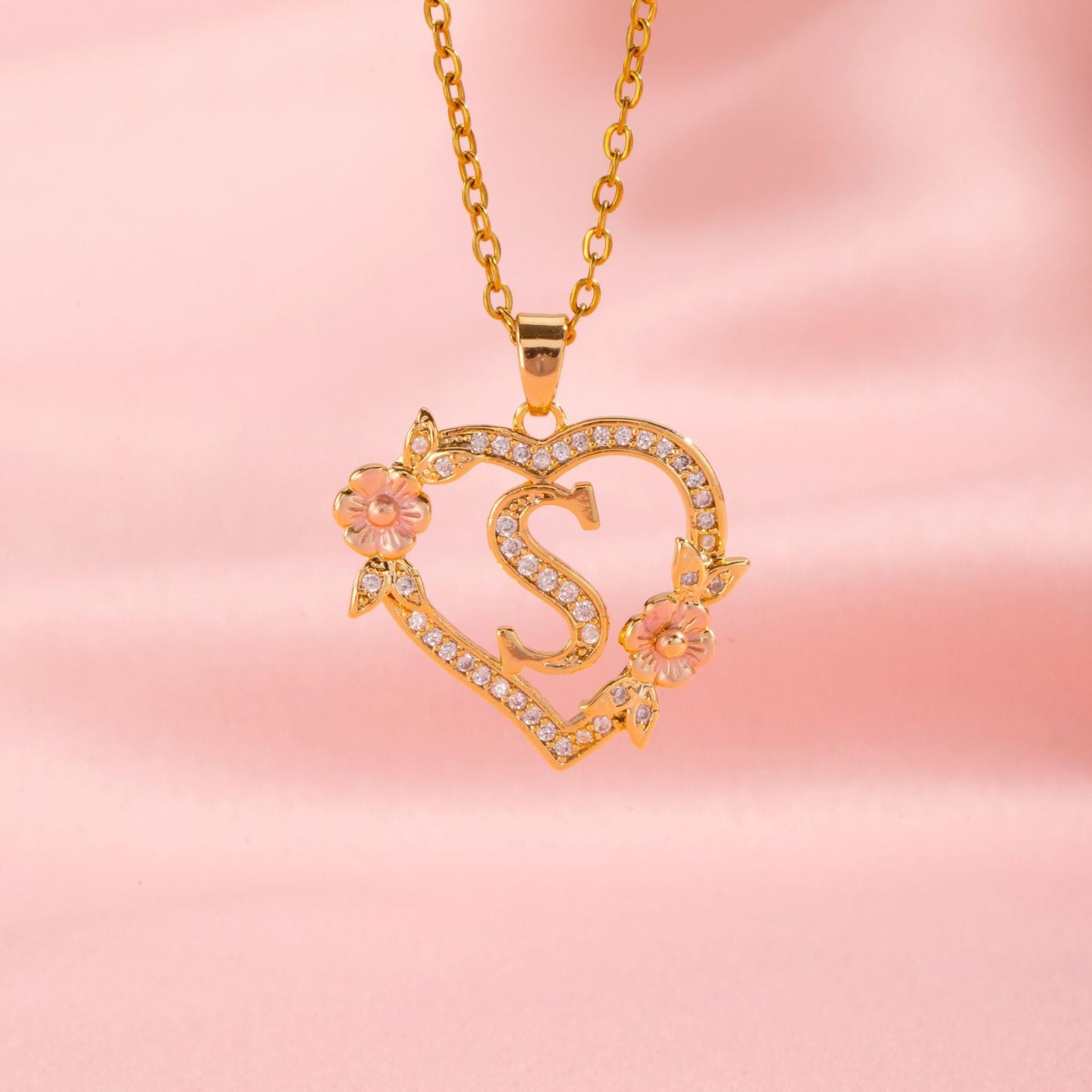 Floral Charm Initial Necklace