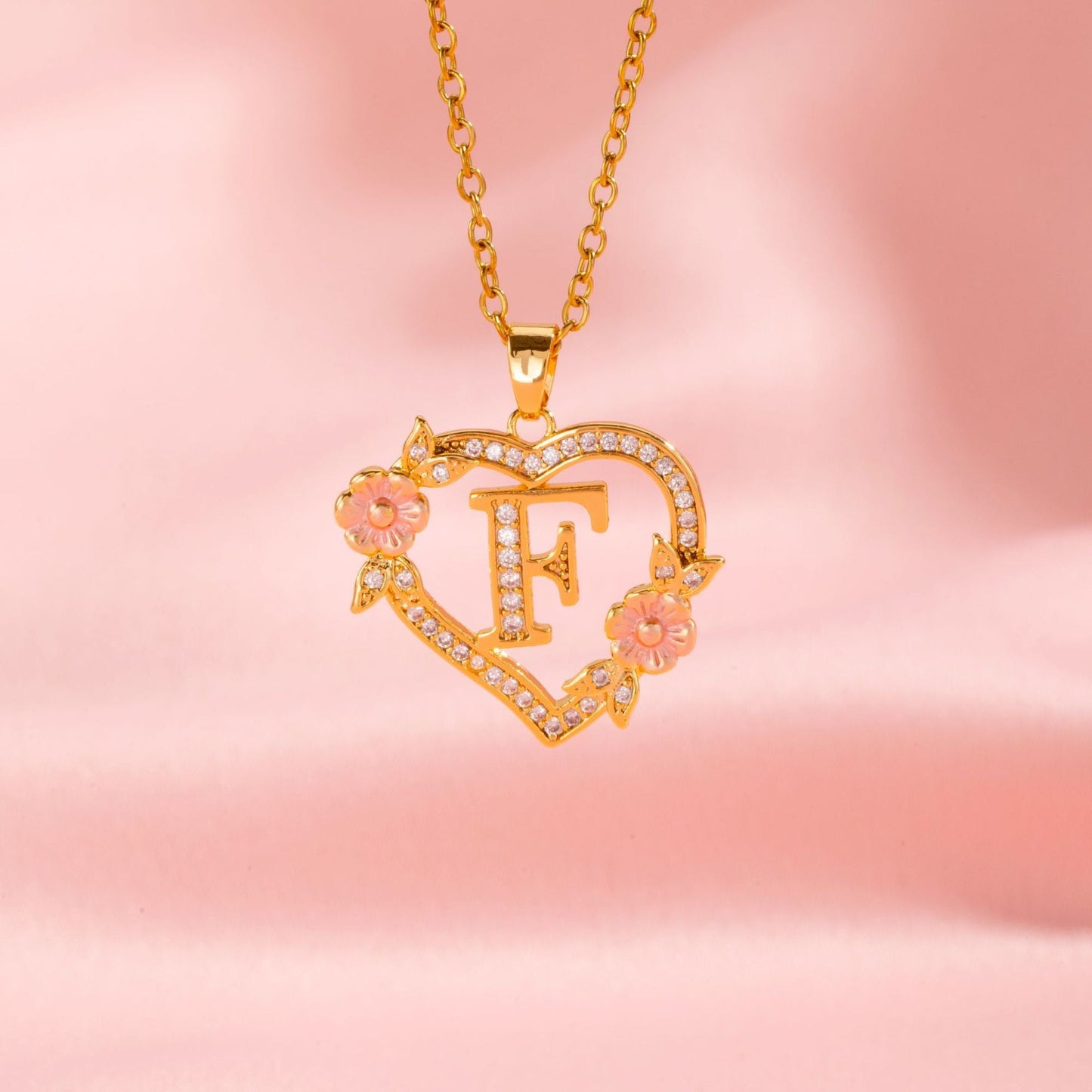 Floral Charm Initial Necklace