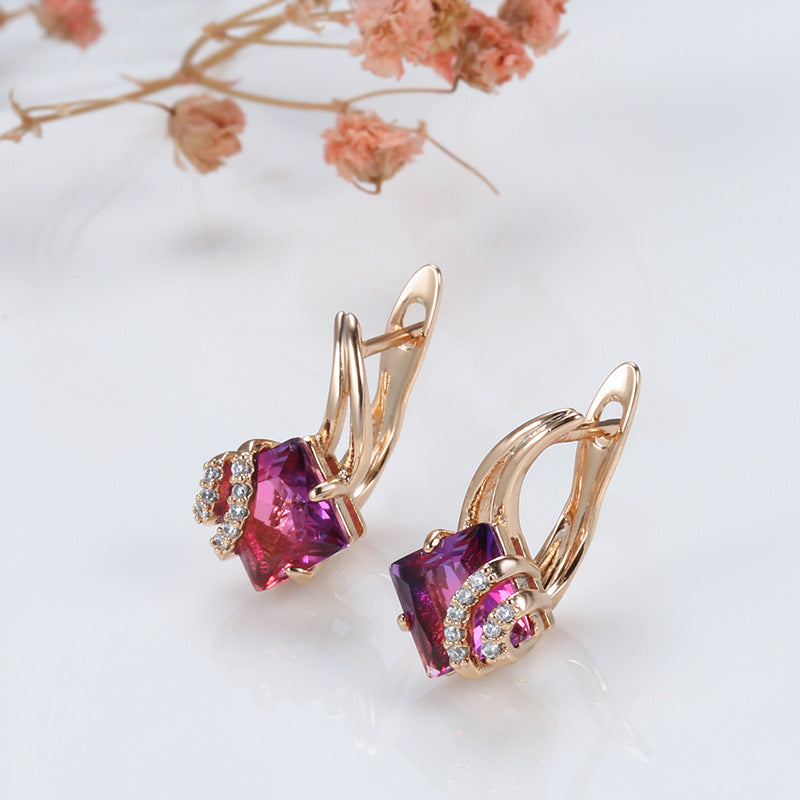 Crimson Square Crystal Earrings