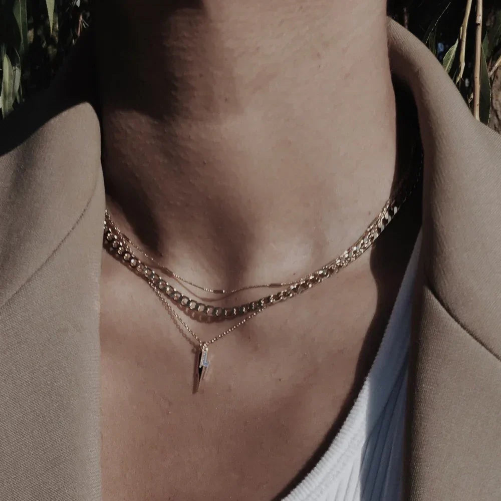 Flat Link Curb Chain Necklace (White Gold)