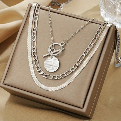 Savira Textured Coin Layered Necklace (Gold)