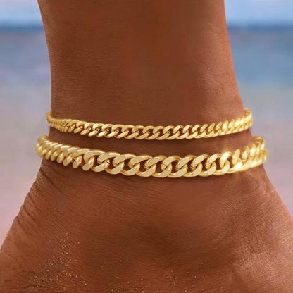 Layered Cuban Link Anklet