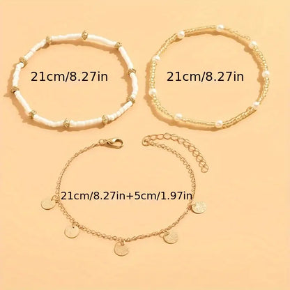 Coastal Charm 3-Piece Layered Anklet Set