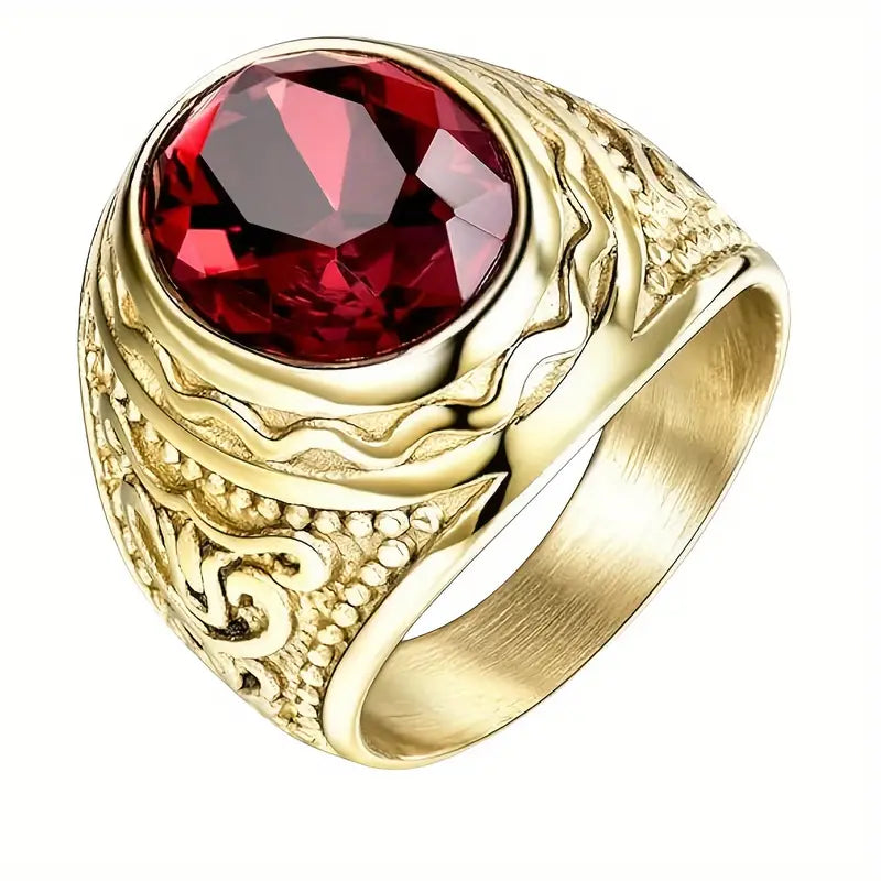 Gold Engraved Ruby Ring