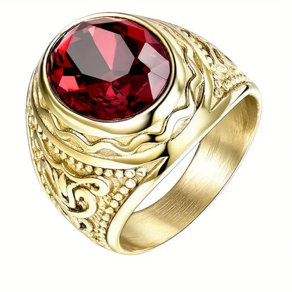 Gold Engraved Ruby Ring