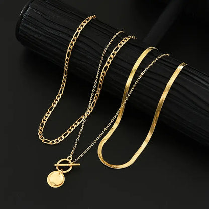 Savira Textured Coin Layered Necklace (Gold)