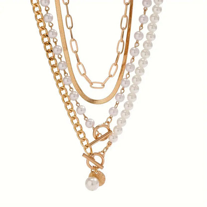 Vintage Pearl Gold Snake Chain Necklace Set