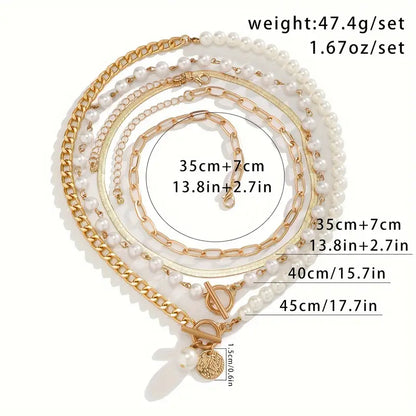 Vintage Pearl Gold Snake Chain Necklace Set