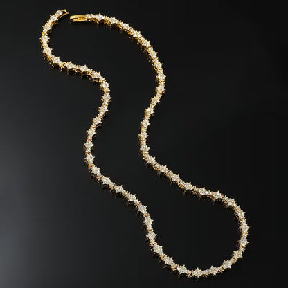 Classic Cluster Tennis Necklace (White Gold)