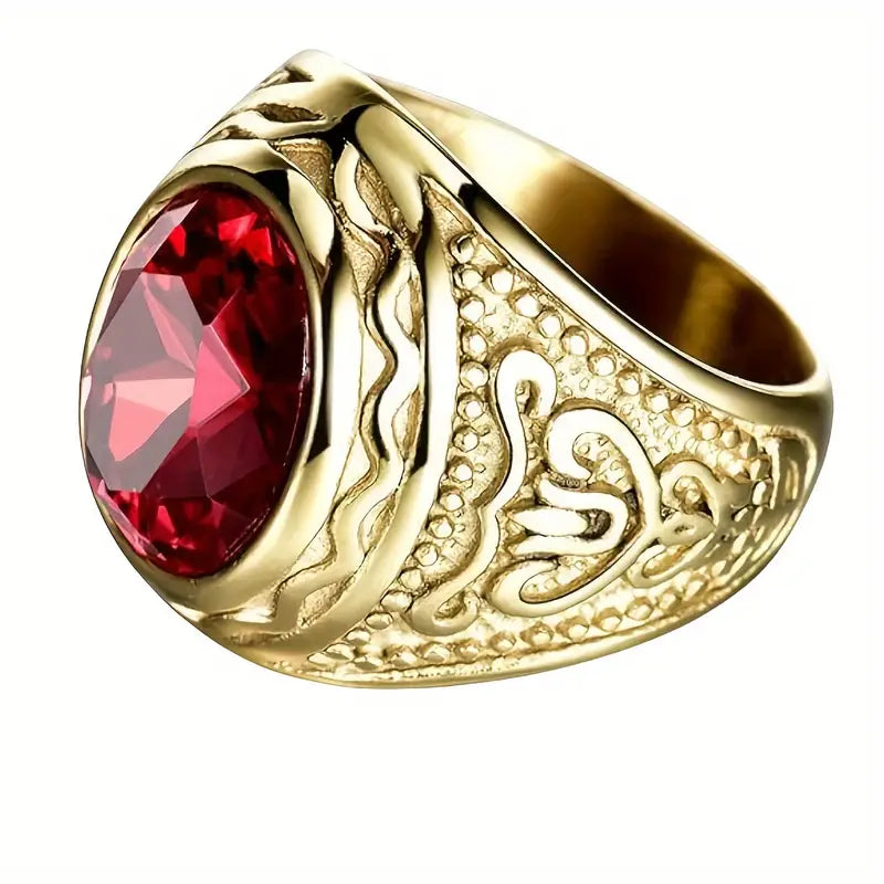 Gold Engraved Ruby Ring