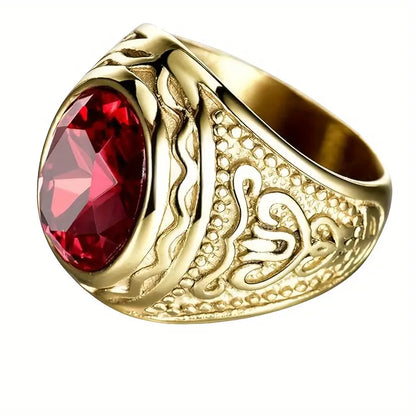 Gold Engraved Ruby Ring