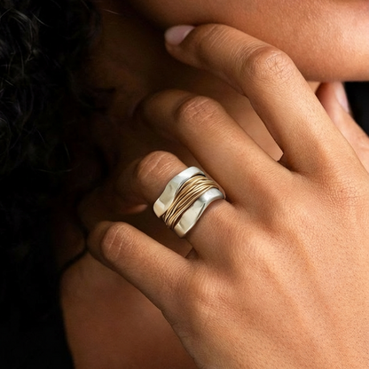 Intrecciato Silver Gold Thread Ring