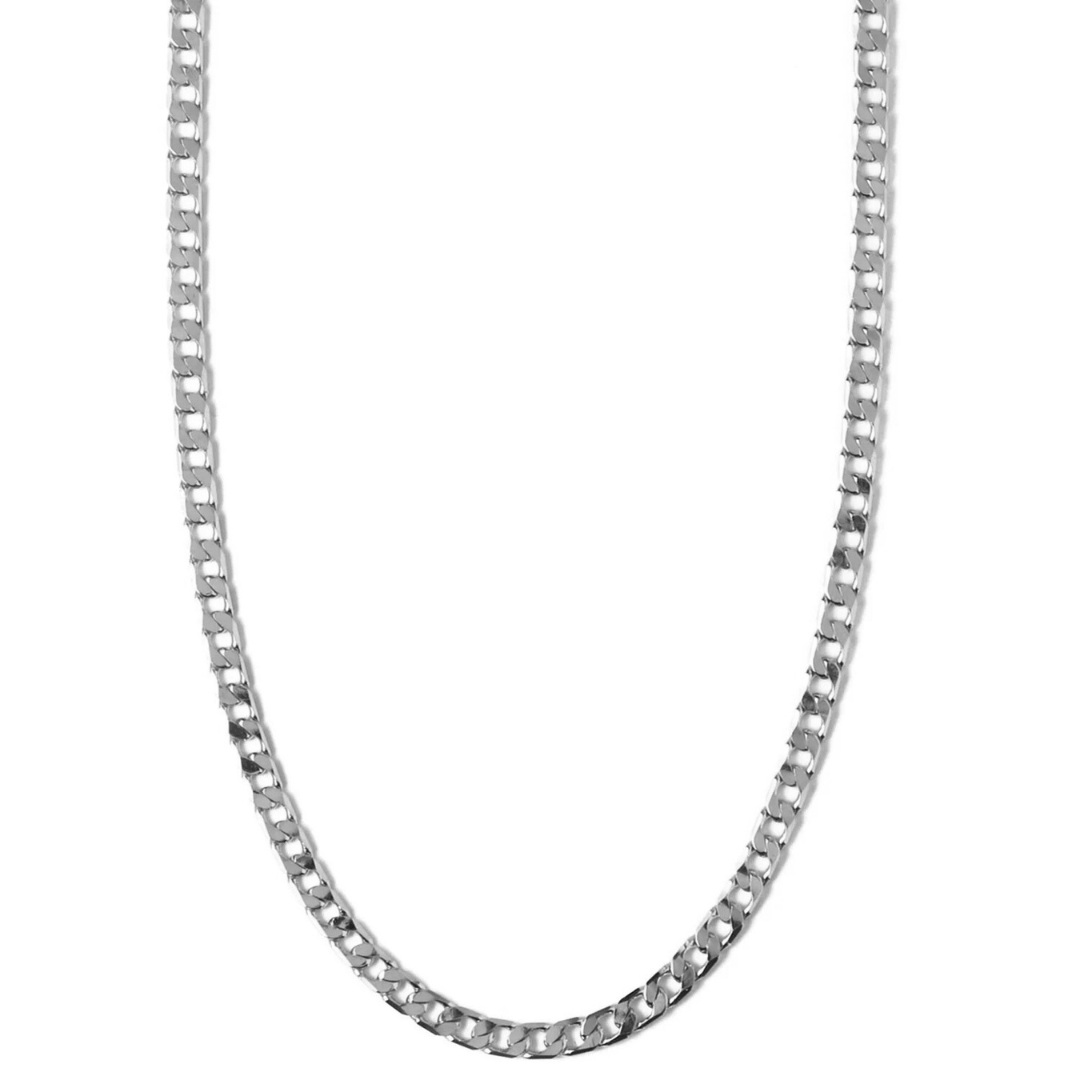 Flat Link Curb Chain Necklace (White Gold)