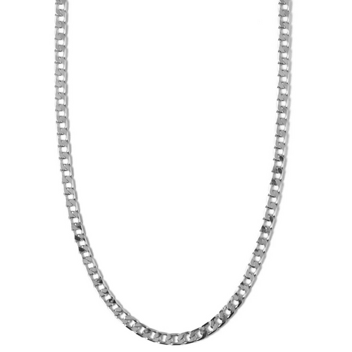 Flat Link Curb Chain Necklace (White Gold)
