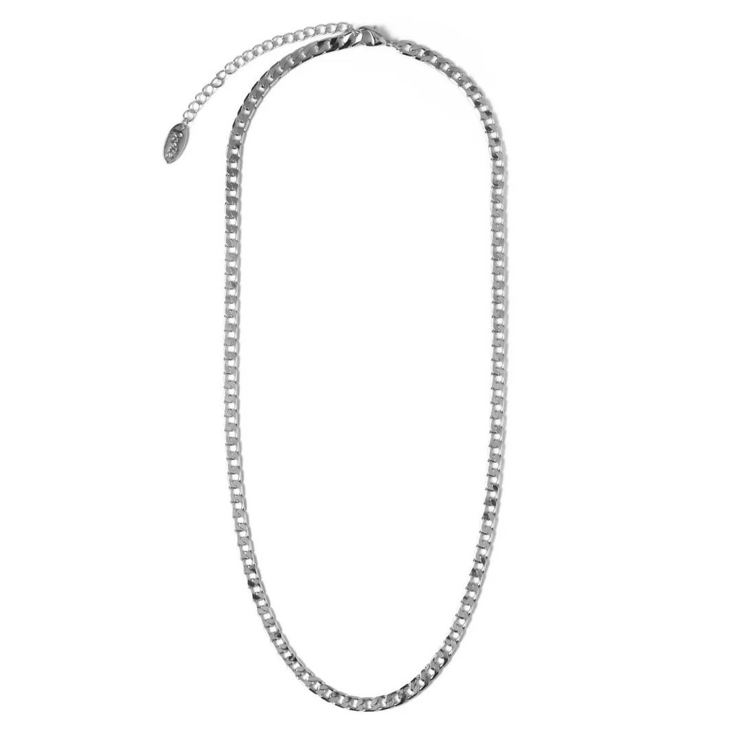 Flat Link Curb Chain Necklace (White Gold)