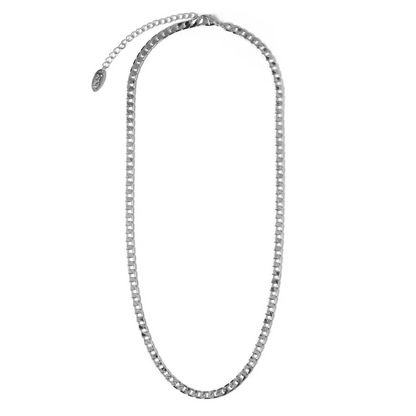 Flat Link Curb Chain Necklace (White Gold)